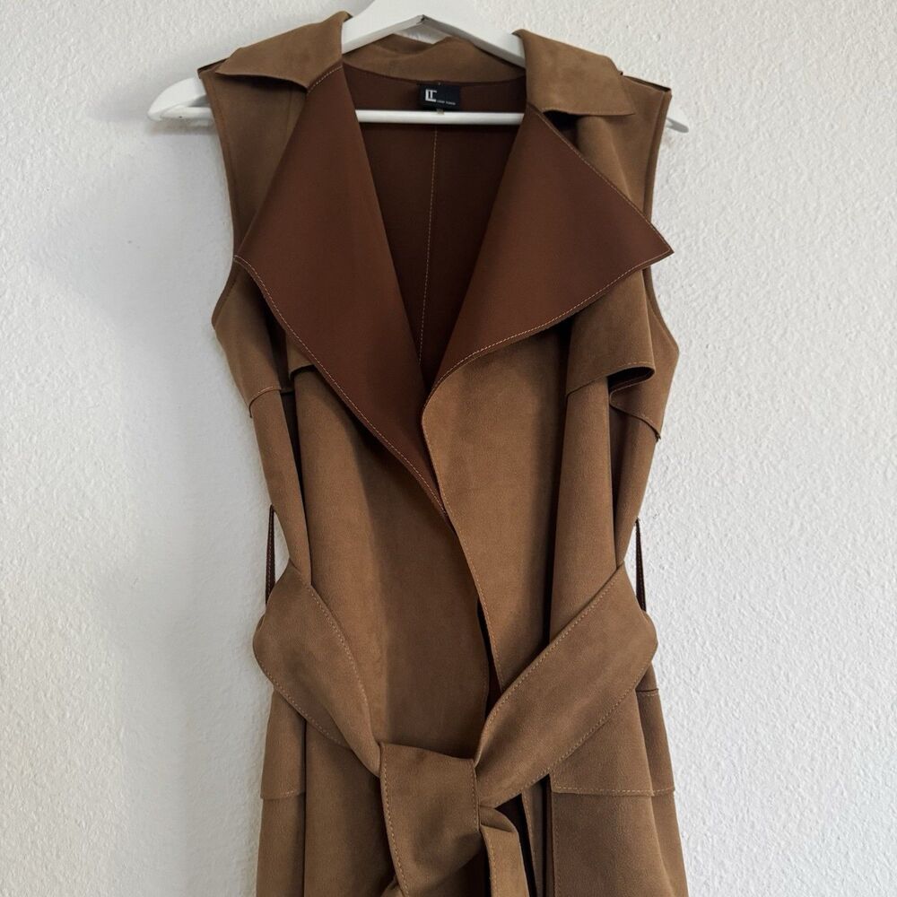 Love Token Long Trench Vest Waistcoat Sleeveless Duster Size XS Microsuede - Picture 7 of 16